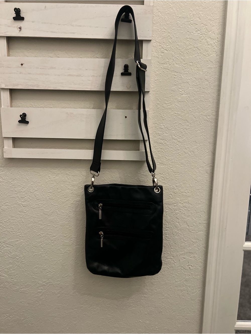 Margot Black Genuine Leather Crossbody Bag | Double Zip | Everyday Purse